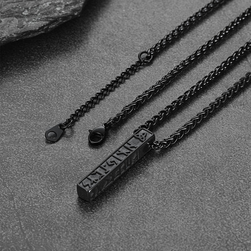 Engraved Viking Runes Bar Necklace Pendant Jewelry for