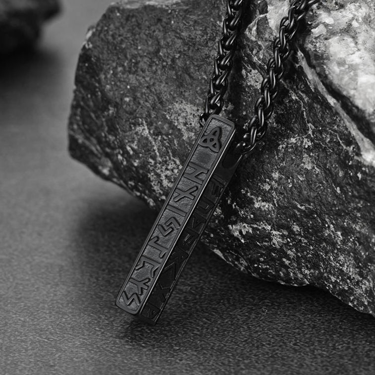 Engraved Viking Runes Bar Necklace Pendant Jewelry for