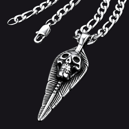 Punk Leaves Skull Pendant Necklace for
