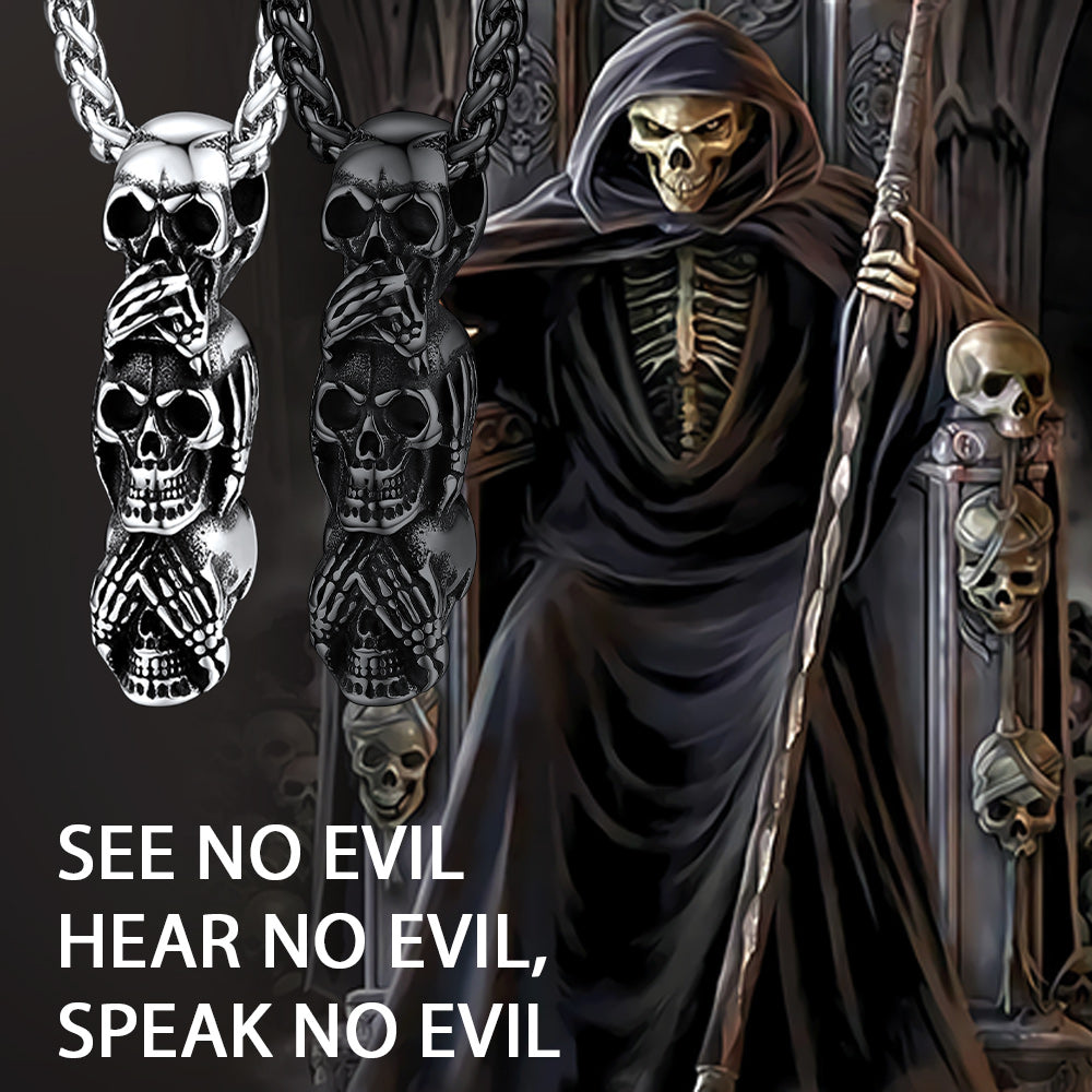 Cuban Curb Chain & Skull Layered Necklaces Set for