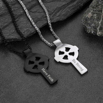 Irish Celtic Cross Pendant Necklace With Viking Runes for