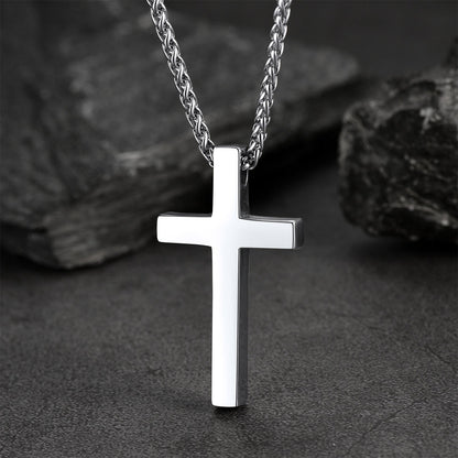 Flat Box Chain & Engraved Cross Layered Necklaces Set for