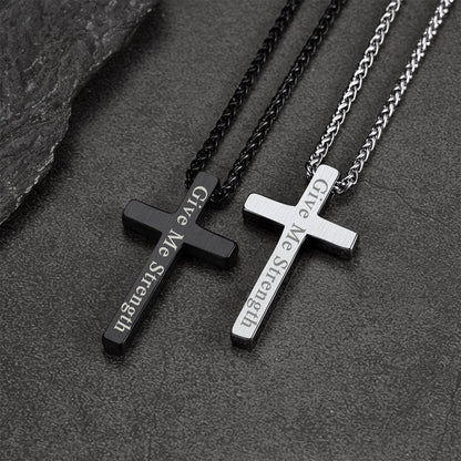 Flat Box Chain & Engraved Cross Layered Necklaces Set for