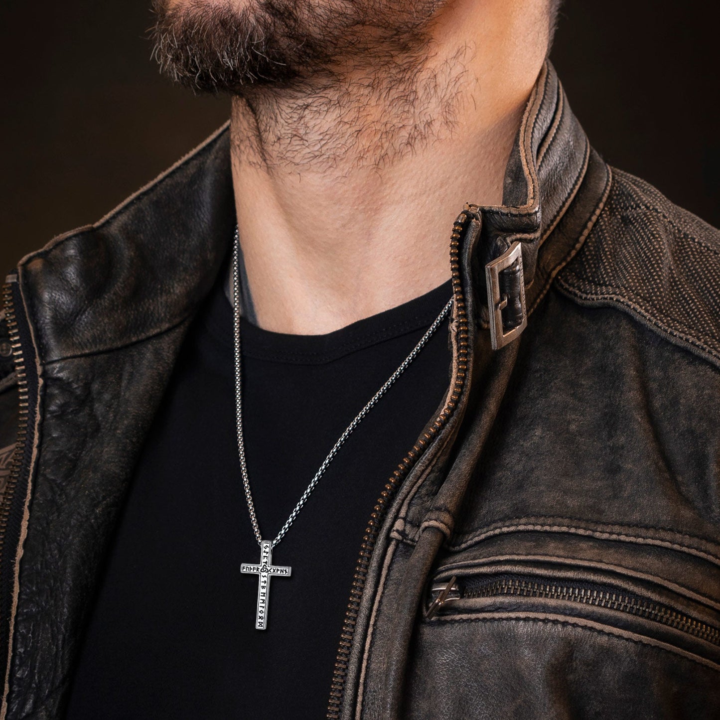 Viking Rune Cross Pendant Necklace for