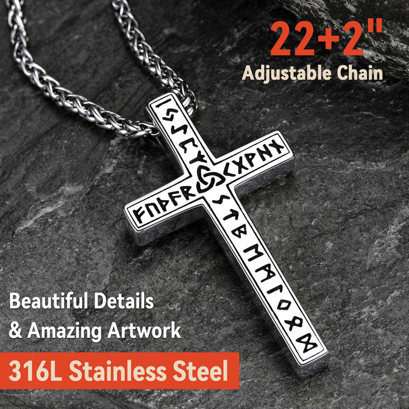 Viking Rune Cross Pendant Necklace for