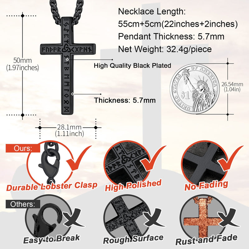 Viking Rune Cross Pendant Necklace for
