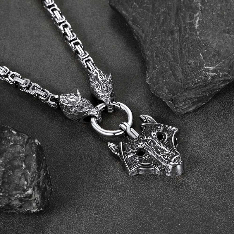 Viking Wolf Head Kings Chain & Fenrir Pendant Necklace