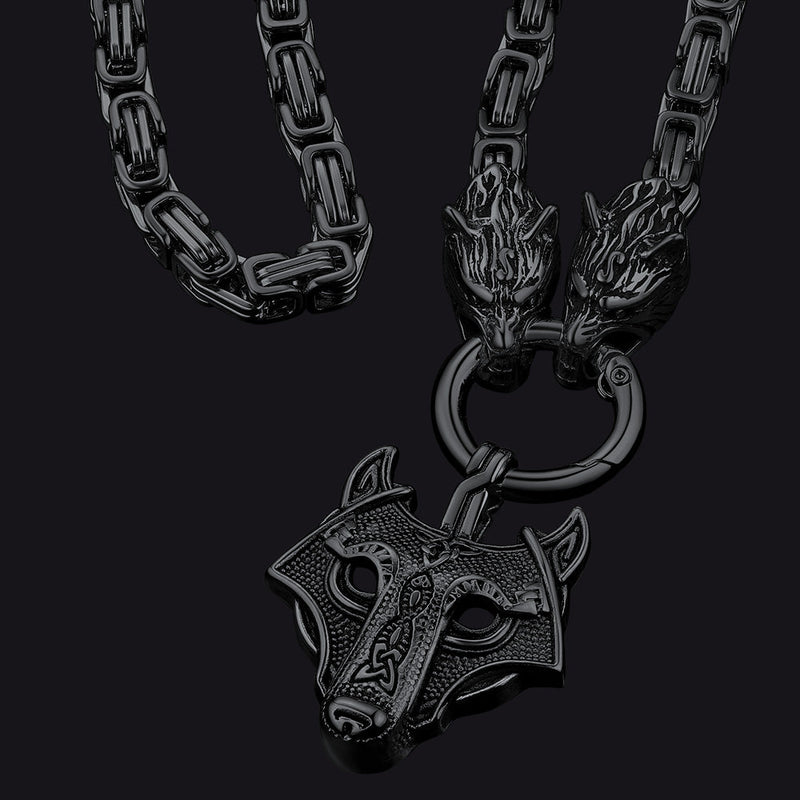 Viking Wolf Head Kings Chain & Fenrir Pendant Necklace