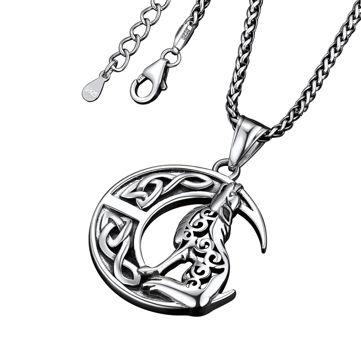 Viking Celtic Crescent Moon Wolf Necklace Pendant for