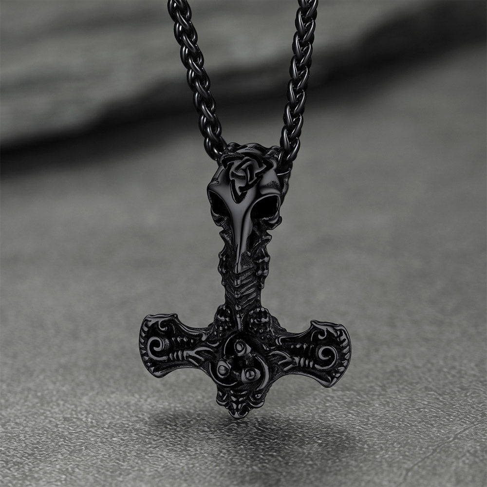 Viking Raven Thor's Hammer Mjolnir Necklace Pendant for