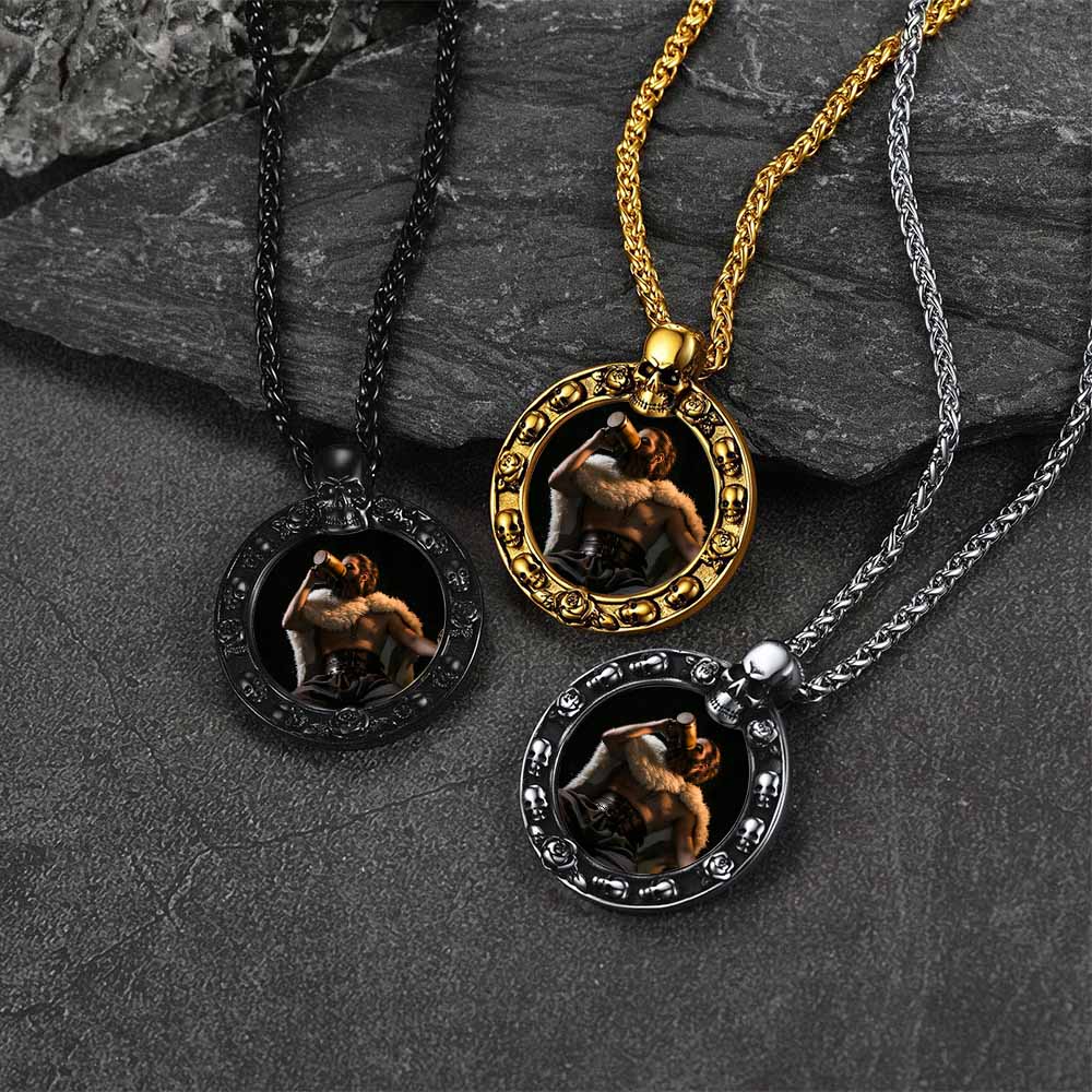 Customized Engraved Photo Necklace With Skull for