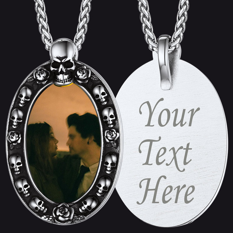 Personalized Photo Pendant Necklace With Skull for