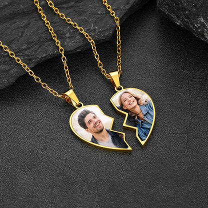 Couple Customized Picture Heart Puzzle Matching Necklace, Gift for Friends & Mom