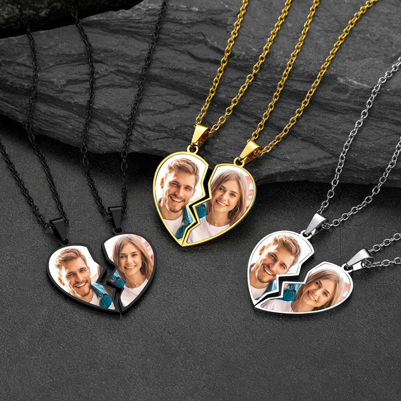 Couple Customized Picture Heart Puzzle Matching Necklace, Gift for Friends & Mom