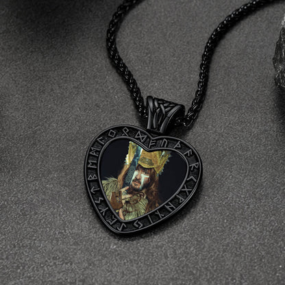 Custom Engraved Photo Heart Necklace With Viking Rune Memorial Gift