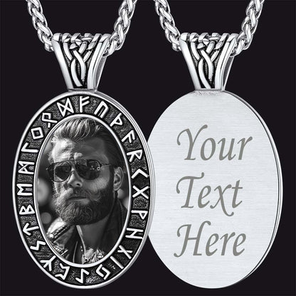 Customized Engraved Picture Necklace With Viking Runes for