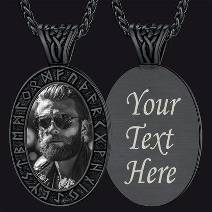 Customized Engraved Picture Necklace With Viking Runes for