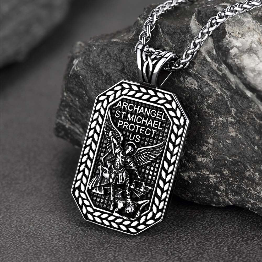Archangel Saint Michael Dog Tag Pendant Necklace for