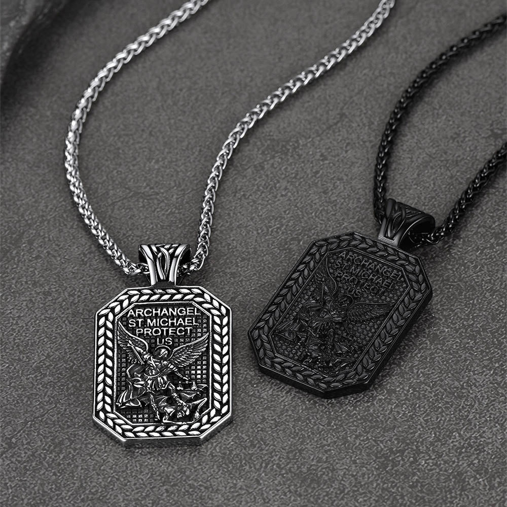 Archangel Saint Michael Dog Tag Pendant Necklace for