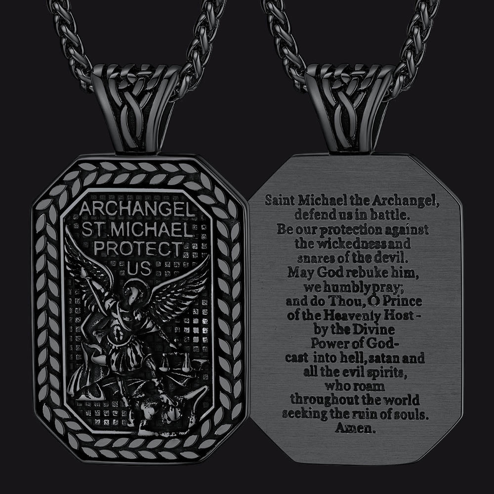 Archangel Saint Michael Dog Tag Pendant Necklace for