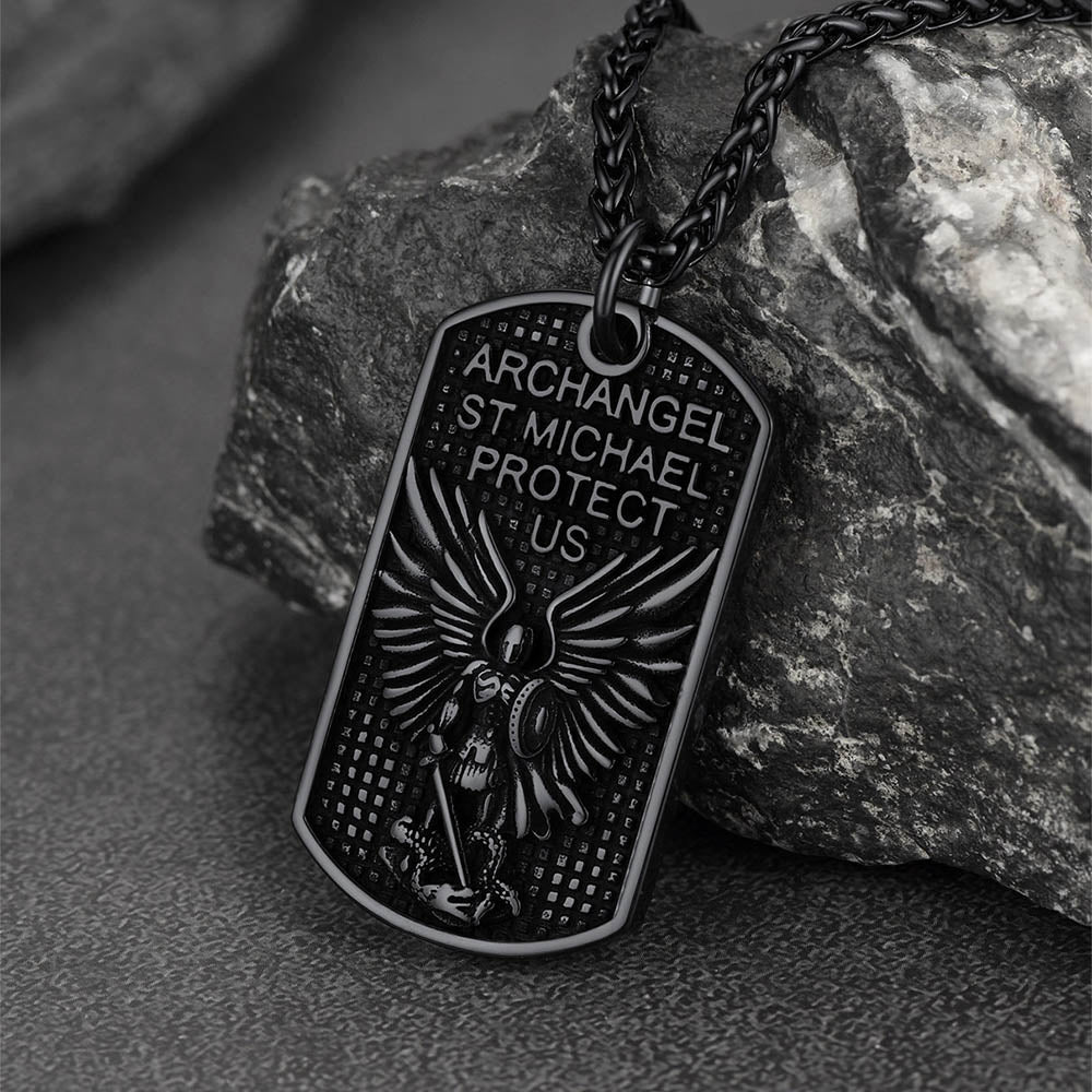 Catholic Archangel Saint Michael Dog Tag Necklace for