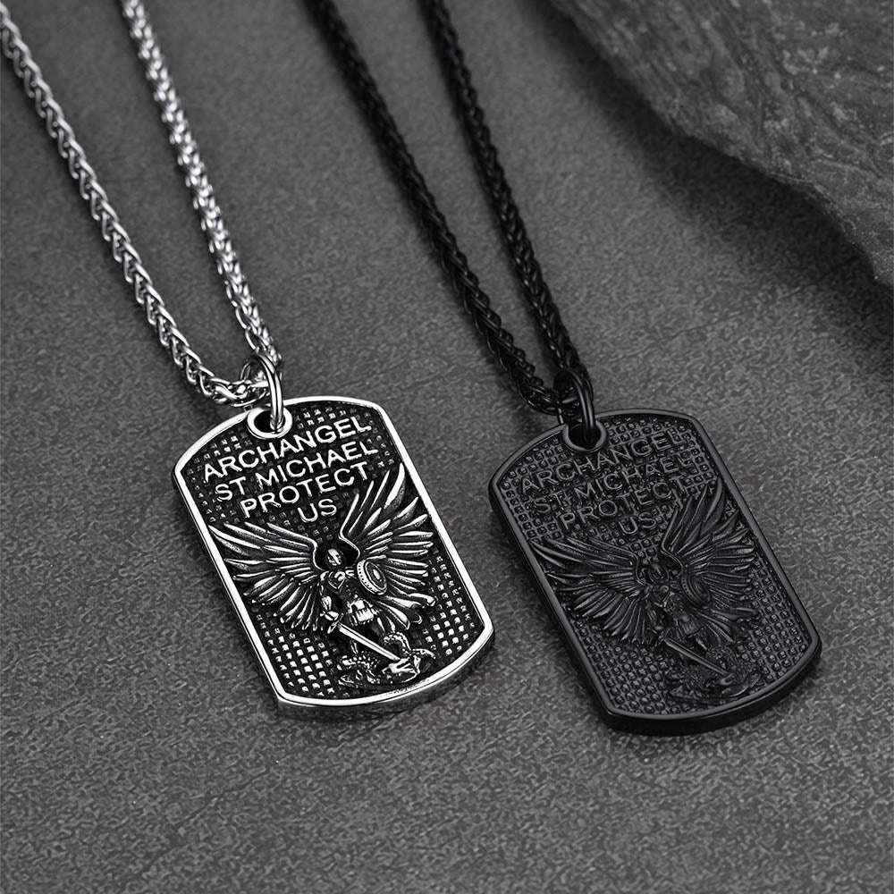 Catholic Archangel Saint Michael Dog Tag Necklace for