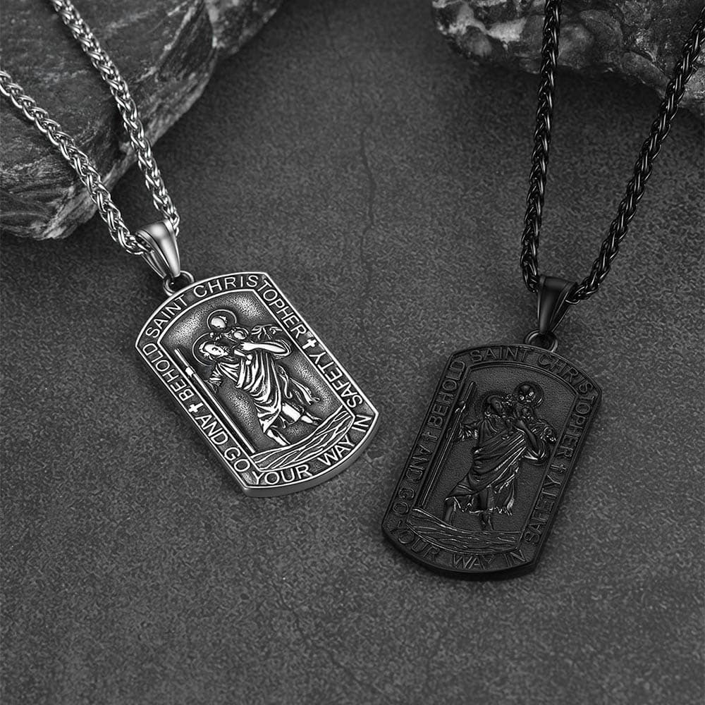 Engraved Saint Christopher Dog Tag Necklace for