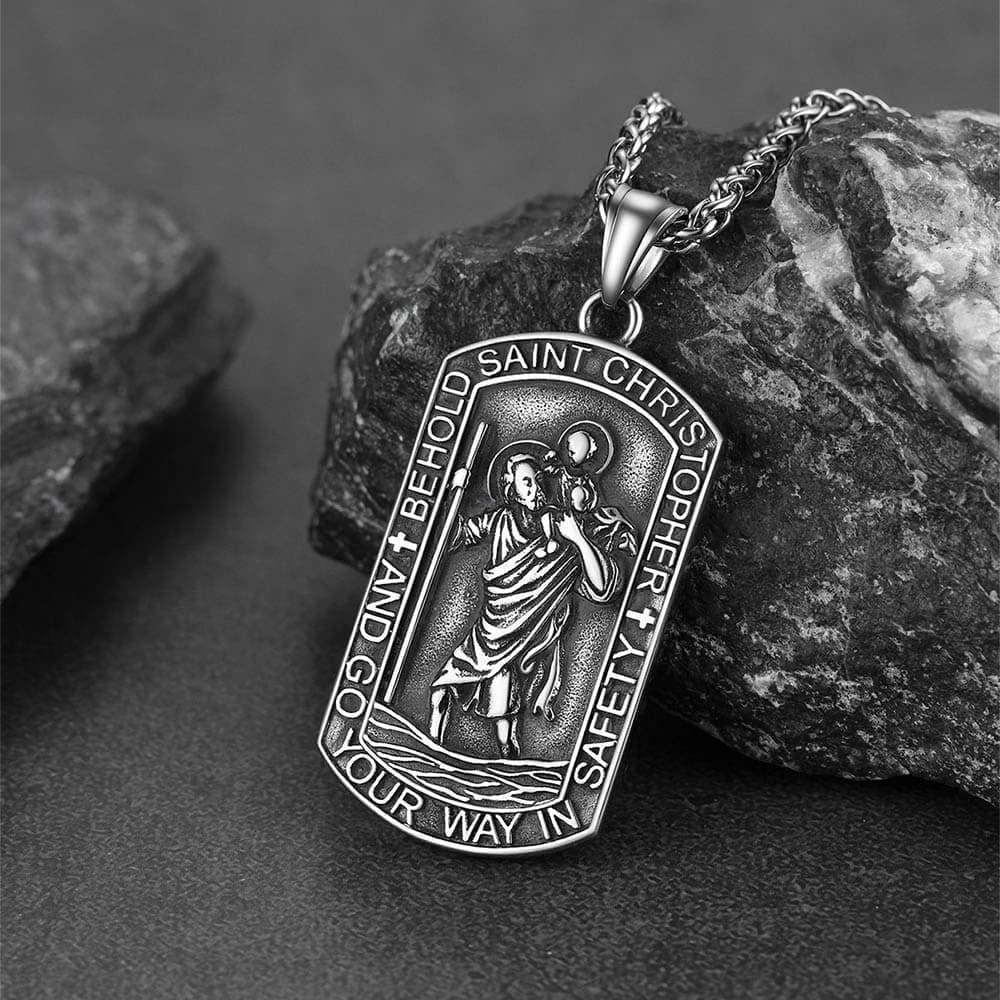 Engraved Saint Christopher Dog Tag Necklace for