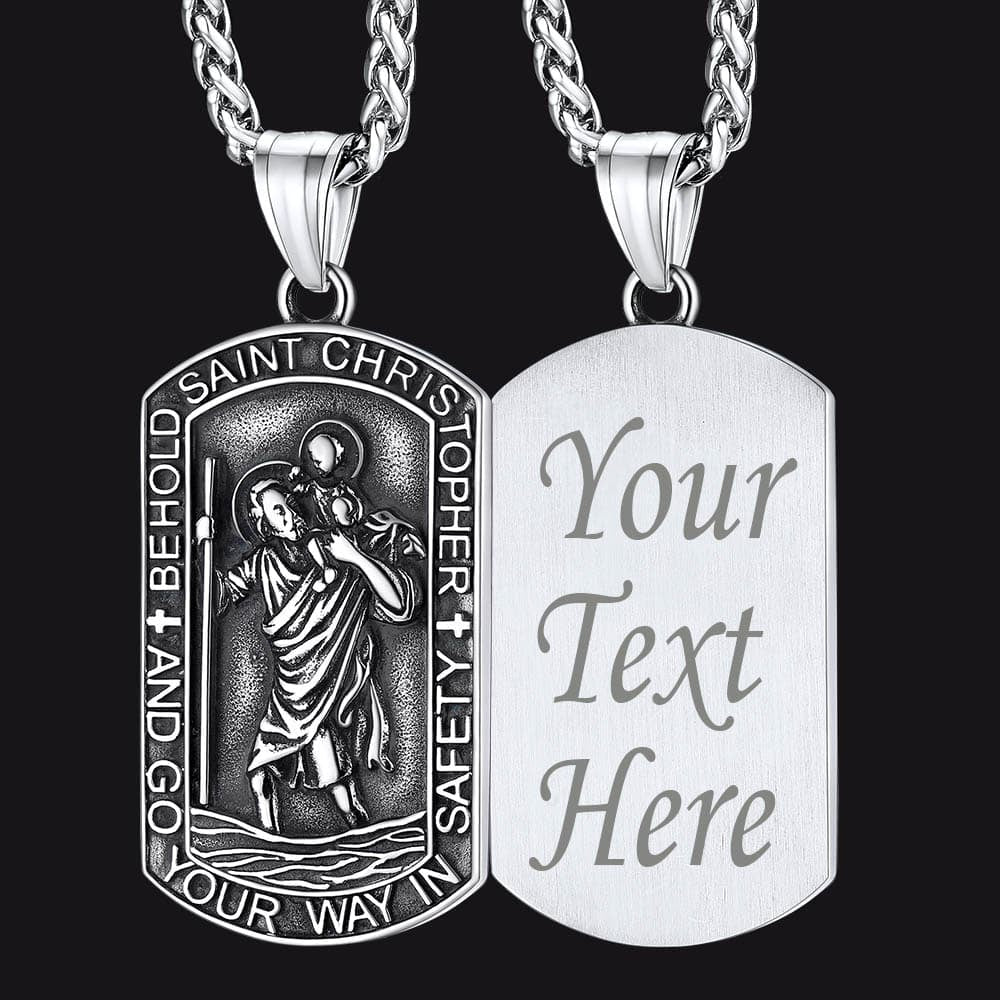Engraved Saint Christopher Dog Tag Necklace for