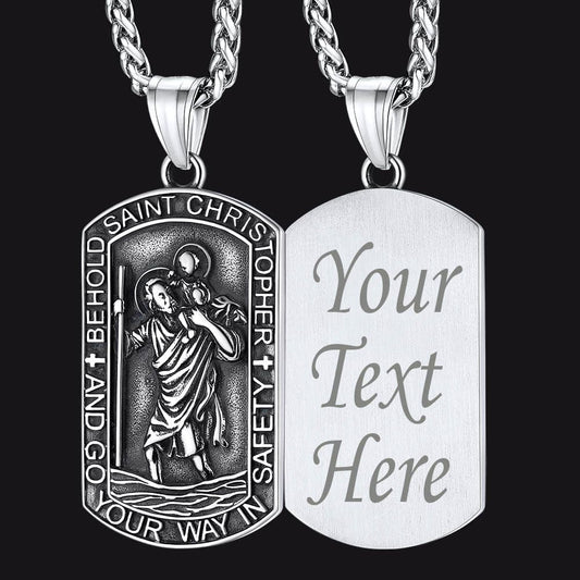 Engraved Saint Christopher Dog Tag Necklace for