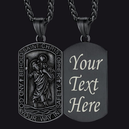 Engraved Saint Christopher Dog Tag Necklace for