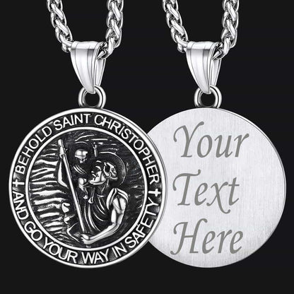 Engraved Saint Christopher Medal Pendant Necklace for