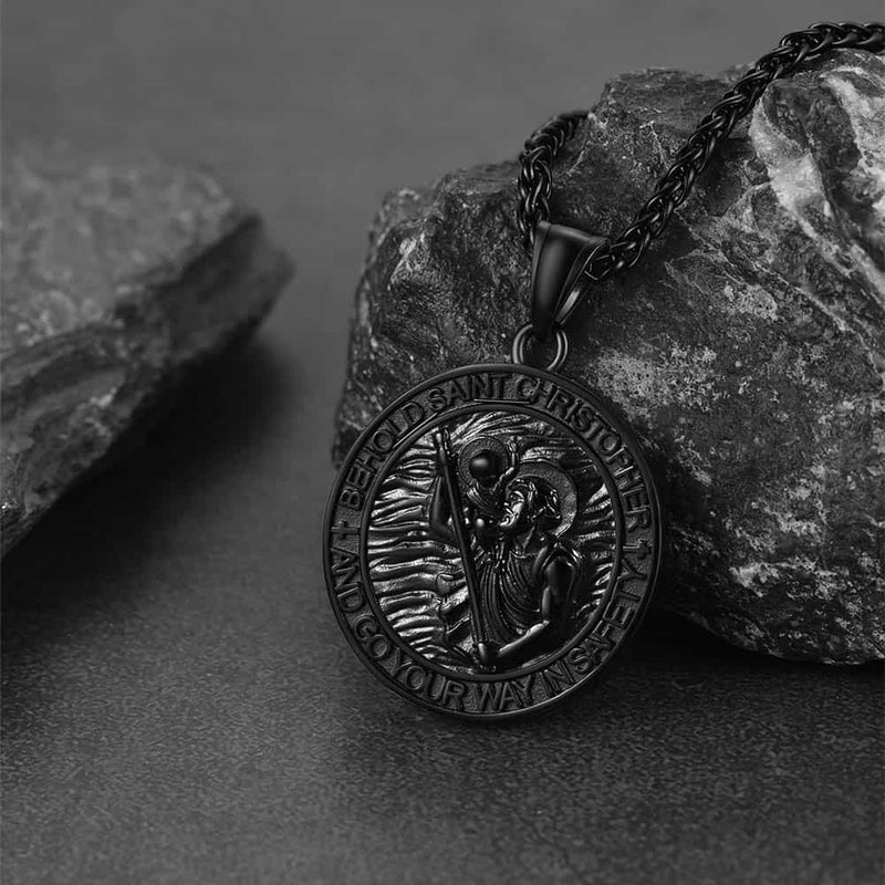 Engraved Saint Christopher Medal Pendant Necklace for