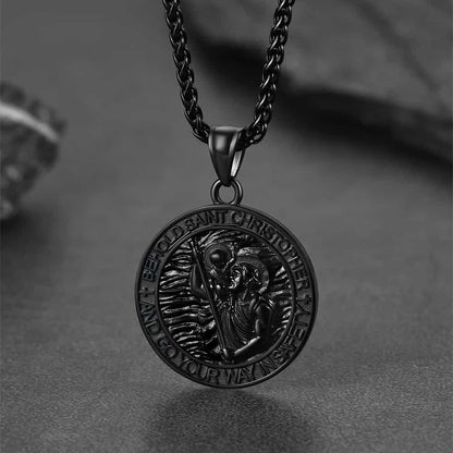Engraved Saint Christopher Medal Pendant Necklace for