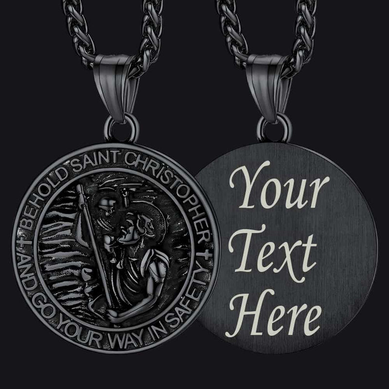 Engraved Saint Christopher Medal Pendant Necklace for
