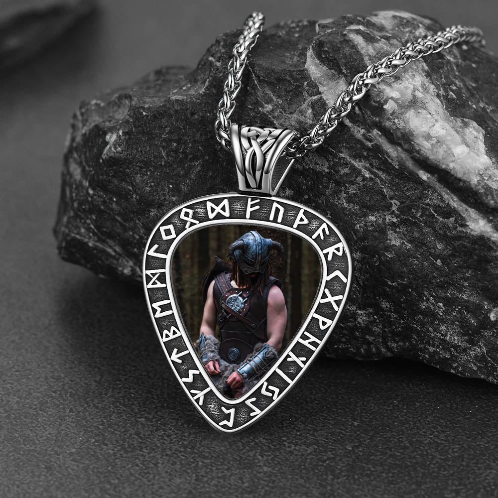 Customized Heart Photo Necklace With Viking Runes