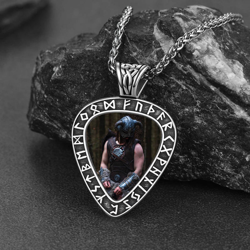 Customized Heart Photo Necklace With Viking Runes