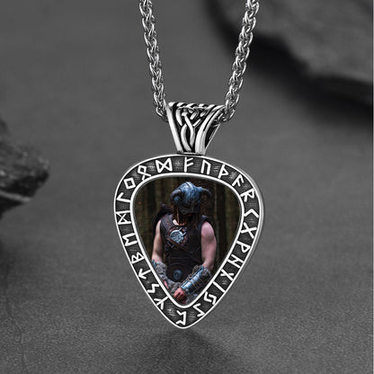 Customized Heart Photo Necklace With Viking Runes