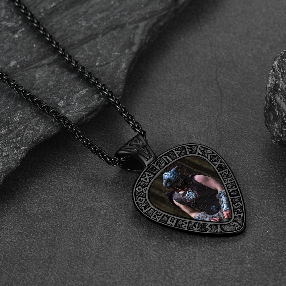 Customized Heart Photo Necklace With Viking Runes