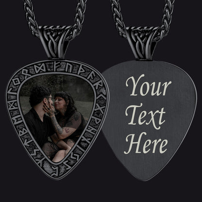Customized Heart Photo Necklace With Viking Runes