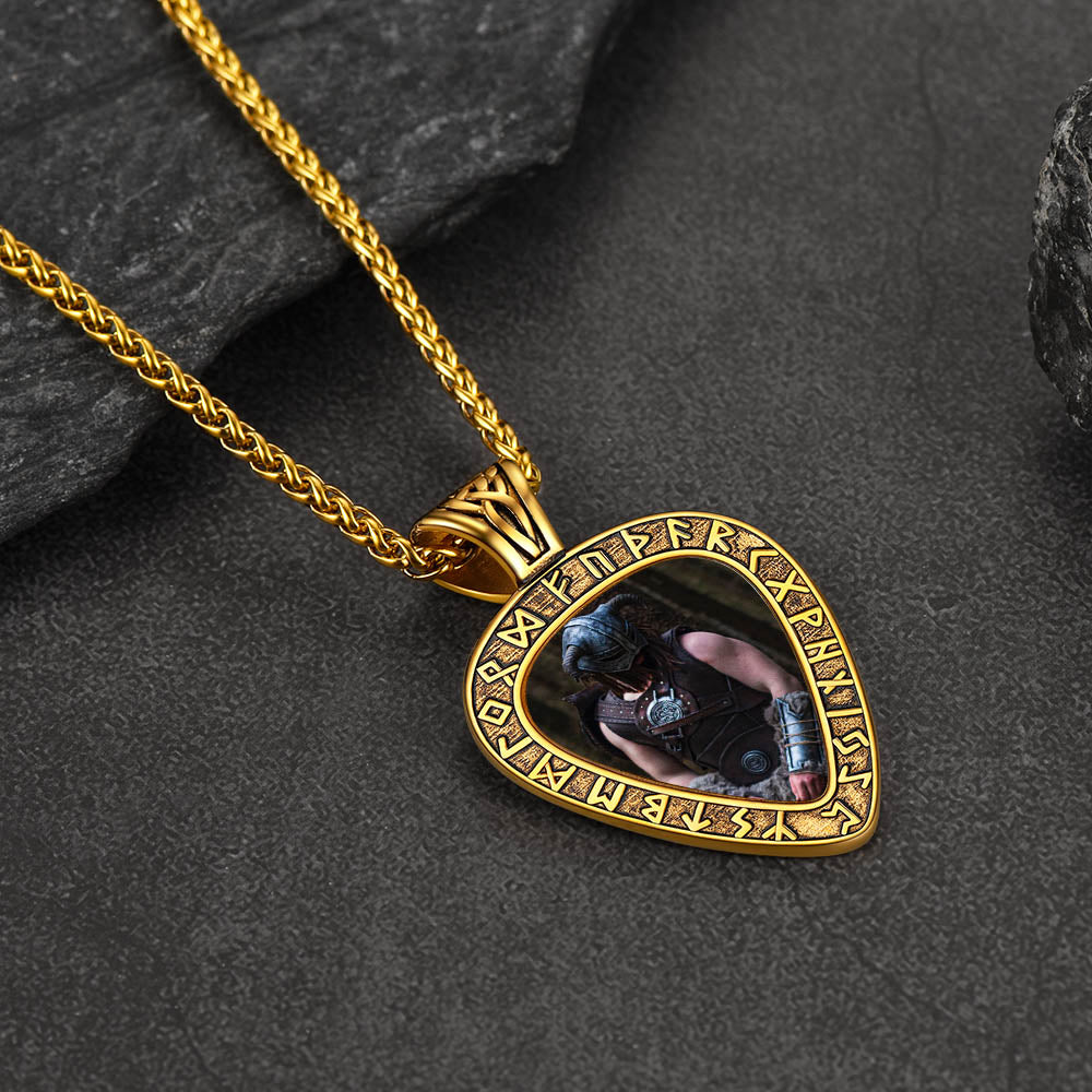 Customized Heart Photo Necklace With Viking Runes