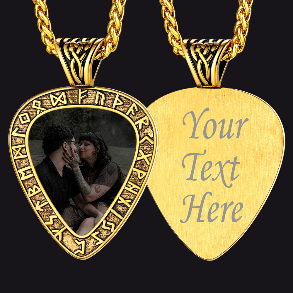 Customized Heart Photo Necklace With Viking Runes