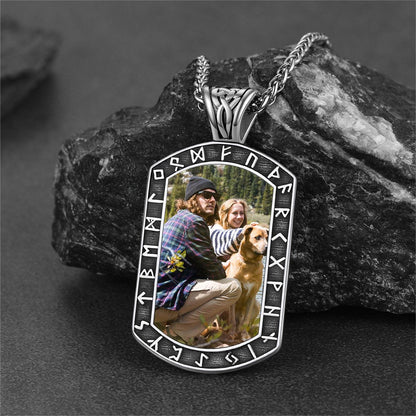 Personalized Picture Dog Tag Necklace With Viking Runes for