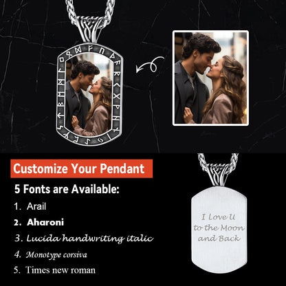 Personalized Picture Dog Tag Necklace With Viking Runes for