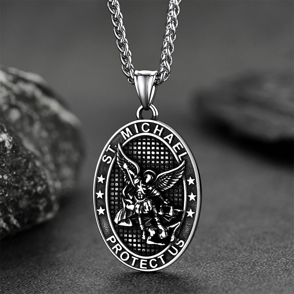 Oval Archangel Saint Michael Necklace Medal