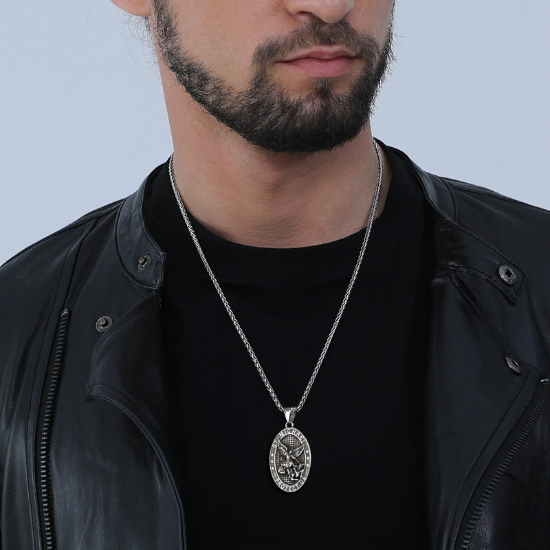 Oval Archangel Saint Michael Necklace Medal