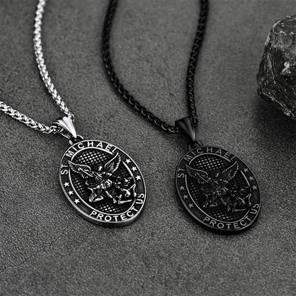 Oval Archangel Saint Michael Necklace Medal