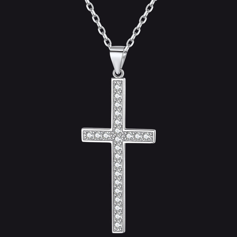 Sterling Silver Zirconia Cross Necklace for
