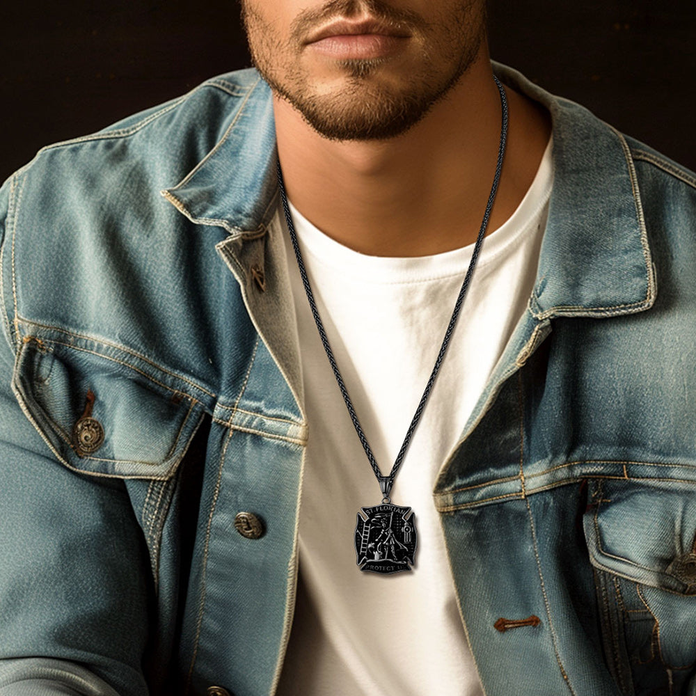 Firefighter Saint Florian Medallion Necklace in 316l Stainless Steel