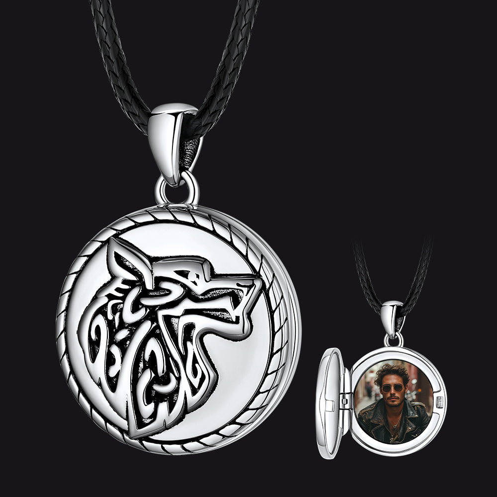 Custom Viking Wolf Locket Necklace With Picture Inside